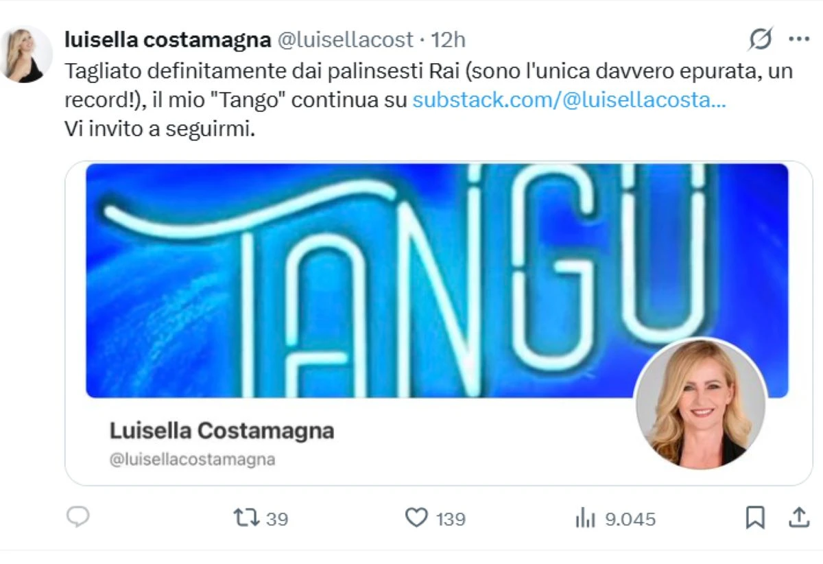 Annuncio della cancellazione del programma Tango da parte della Rai